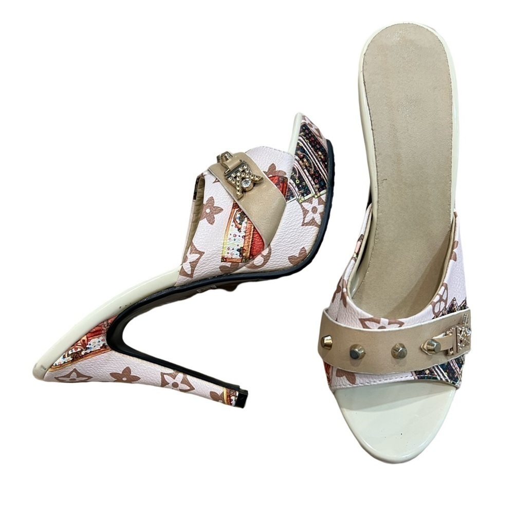 Monogram high heel slides